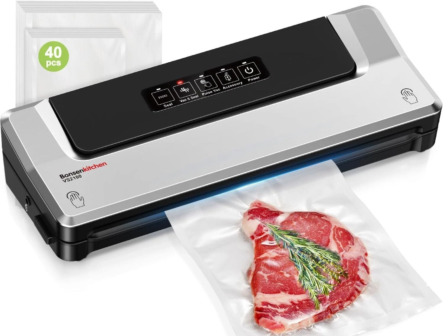Fast-Compact Multi-Functional Food Vacuum Sealer Machine 40 Vacuum Bags Silver
