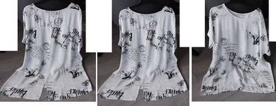 Damen Shirt Tunika Hängerchen Gr 50 Made Italy weiß schwarz