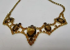 Vintage bib choker necklace root beer orange color faceted crystal rhinestones