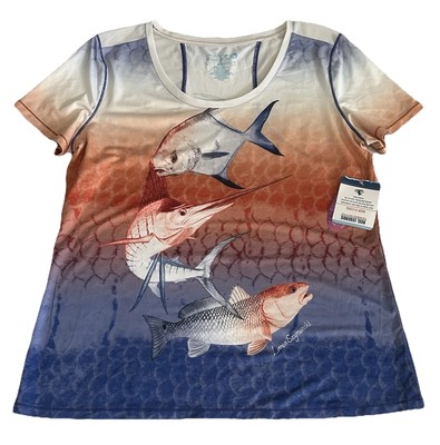 NEW Reel Legends Top SzL Ombré Mesh Aquatic Fish Swim Boat Camp Hike GorpUPF50