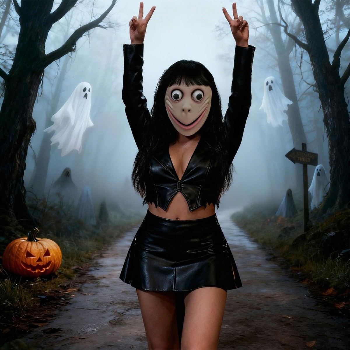 MOMO Mask, Scary Momo Head Masks with Long Wig Challenge Large