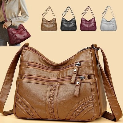 Women s Soft Leather Crossbody Bag, 2026 Retro Multi-pocket Shoulder Handbag