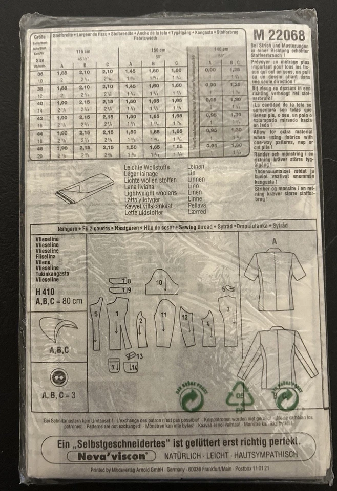 Neue Mode Stil 22068 Misses Blazer Jacket Sewing Pattern Size 10-20 36-46 Uncut - Image 2 of 2