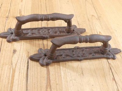 #ad 2 Cast Iron Antique Style Barn Handles Gate Pull Shed Door Handles Pulls Garden $26.99