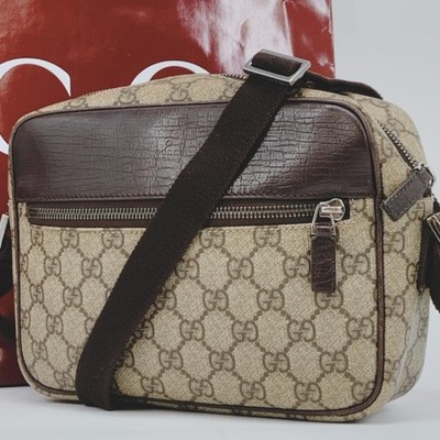 GUCCI GG Supreme Coated Canvas Crossbody Bag 114291 Beige Brown Mens Authentic