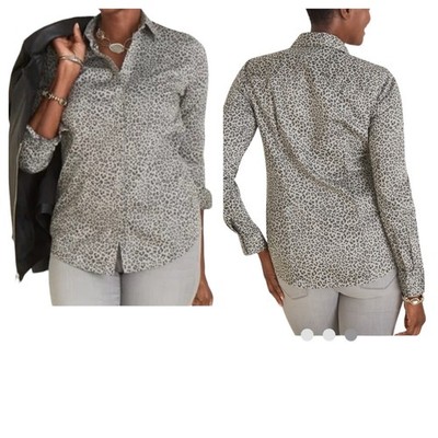 Chico s No Iron Coolmax All Season Cheetah Print Button Up Blouse Size 12/L