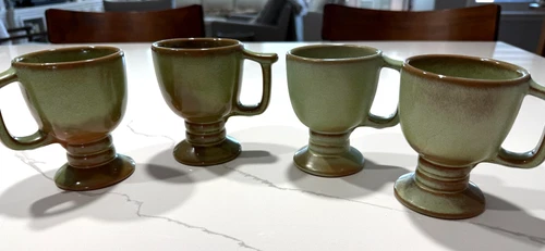 Lot of 4 Frankoma Pottery C13 Mugs Prairie Green Footed Vintage 4 1/2" tall