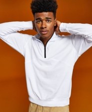 And Now This Men's Seamed Half Zip Sweatshirt in White-Size XL