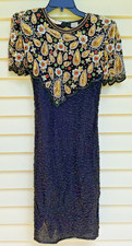 Vtg Lawrence Kazar Black Silk Beaded Women's Dress Size M