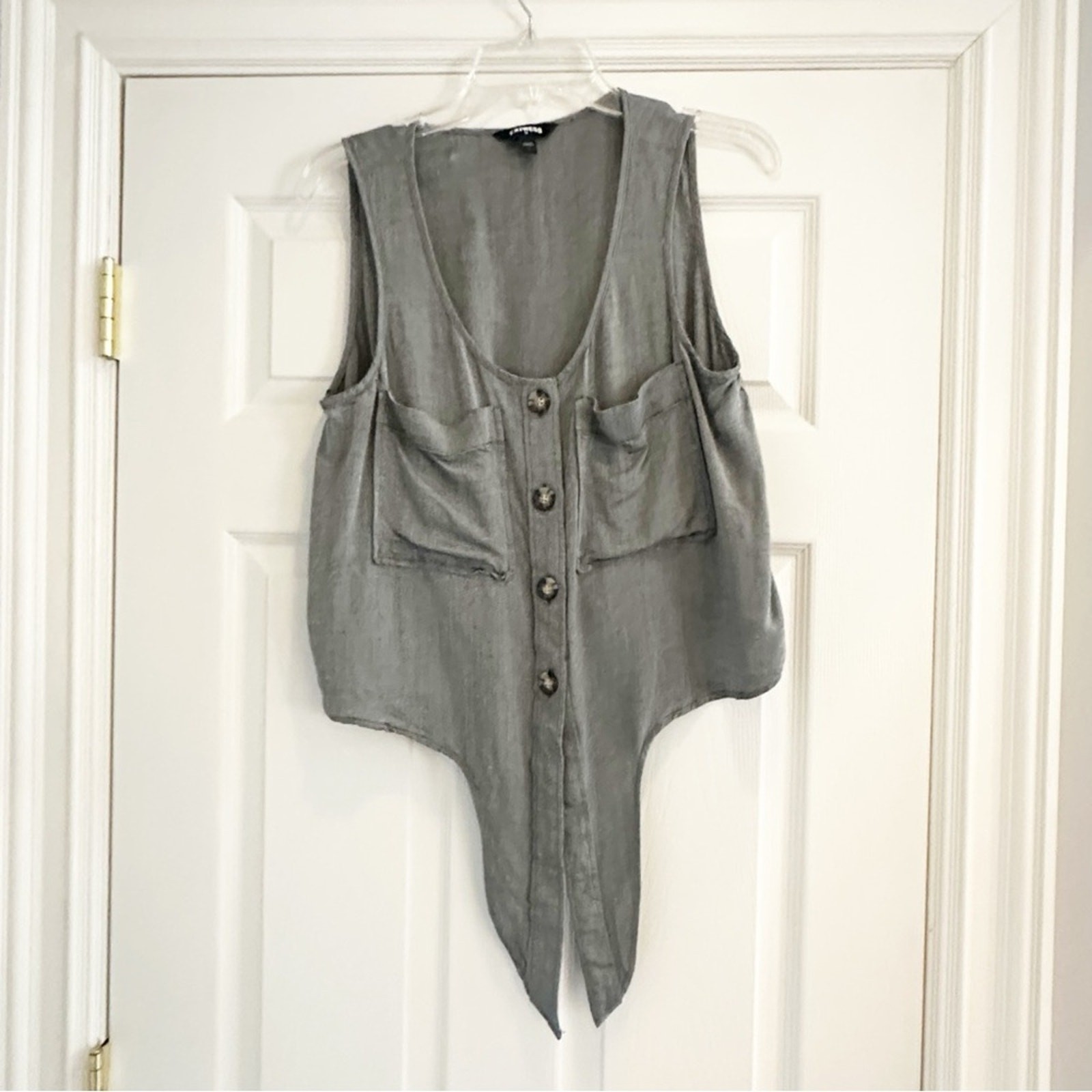 Express Tie Front Blouse Gray Button Sleeveless M… - image 6