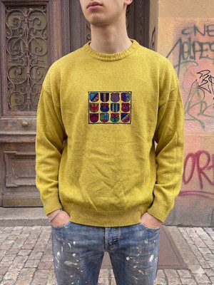 Hugo Boss Knit Sweatshit Strickpullover 90er Vintage Bestickt Designer Herren Un