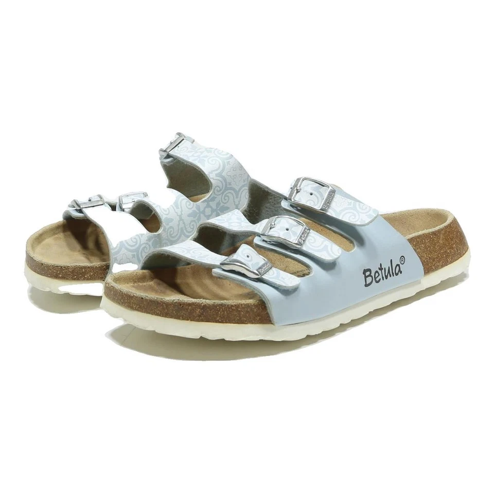 Sandalias BETULA para mujer de cuero azul y blanco con tiras UK 8 cómodas ligeras Foto 3 de 4