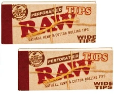 2 packs RAW WIDE ROLLING PAPER PERFORATED FILTER TIPS (100 tips) Hemp and Cotton