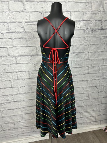 Vestido Samuel Azul Multicolor Rayas Sin Mangas Espalda Sin Atar Años 70 Para Mujer 10 - Imagen 6 de 10