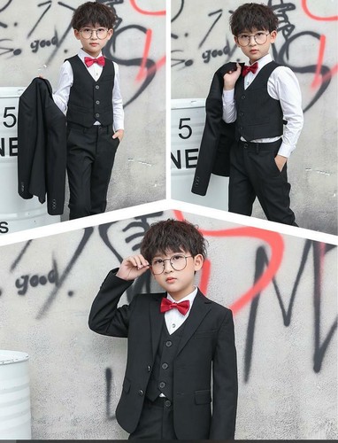 5 pcs luxury Boys Formal Black Weding Suits Set Sz 2,3,4,5,6,8 ,10,12,14,16 - Picture 4 of 6