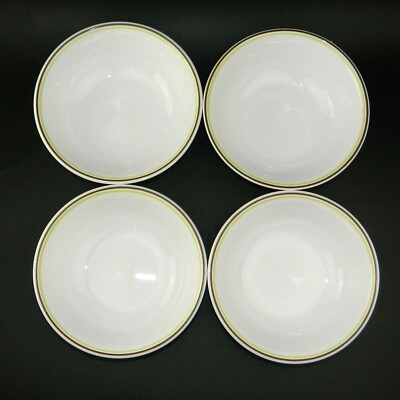 4 White Cereal Bowls with Brown & Key Lime Rims 6-1/4'' Corelle Vitrelle