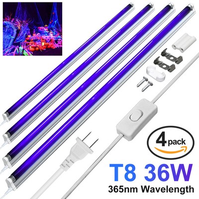 4 Pack 36W UV Schwarz/Transparentes Licht Sterilisation 120cm Rohr Streifenlampe