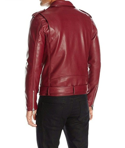 Mens Burgundy Leather Jacket Slim Fit Party Wear Jacket Gift For Him MMJ1h - Picture 3 of 8