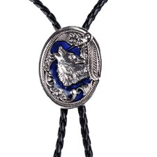Vintage Aborigines Silber Wolf Western Cowboy Rodeo Bolo Lederkrawatte