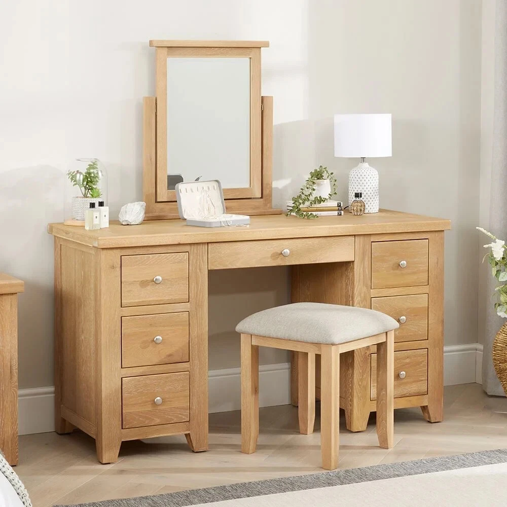 Cheshire Limed Oak Twin Pedestal Dressing Table Stool Mirror LR53 LR13 LR17