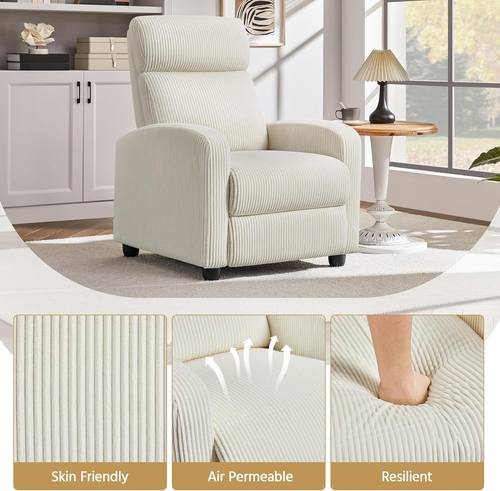 Corduroy Recliner Chair Single Sofa Home Theater Seating Adjustable Modern Recli - Picture 6 of 12