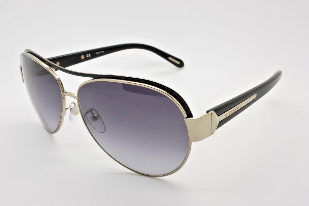 Givenchy SGV459 Black Gold 02AP Authentic Aviator Sunglasses 