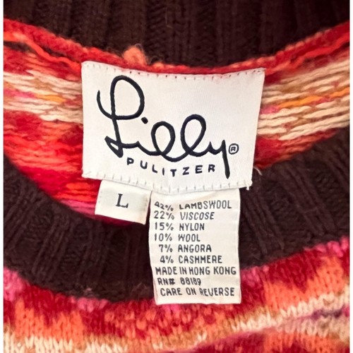 Lilly Pulitzer Fair Isle Striped Sweater Size L 90s Lambswool Blend Pullover - Picture 6 of 7