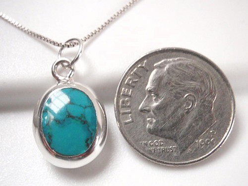Reversible Blue Green Turquoise Mother of Pearl 925 Sterling Silver Oval Pendant - Picture 3 of 3