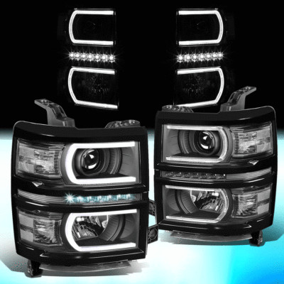For 2014-2015 Silverado LED DRL U-STRIP Projector Headlight Assy OE Style Repl