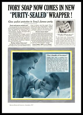 1937 Ivory Soap Bar ''Purity-Sealed'' Wrapper Baby Lullaby After Bath Print Ad