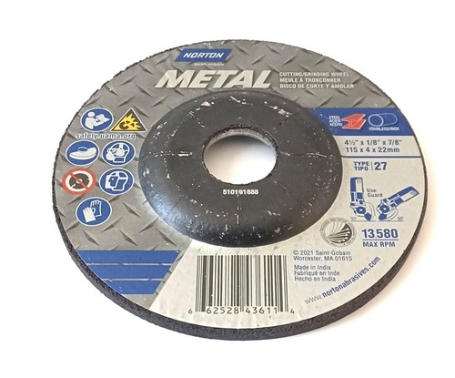 Depressed Center Wheel, Type 27, 4 1/2 in Dia, 0.125 in Thick, 7/8 in Arbor NEW - Picture 4 of 5