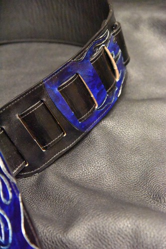 Guitar strap leather tooled all hand made in the USA "Ghost Flame" 3.5" or 4" - Picture 10 of 20