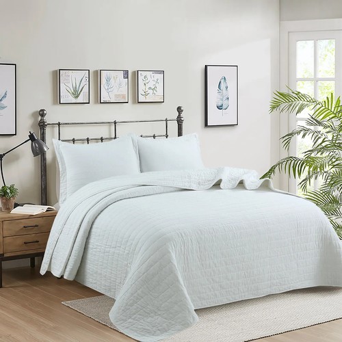 3-PCS 100% Cotton Oversized Bedspread Set Coverlet Quilt Set Stitching - Picture 13 of 21