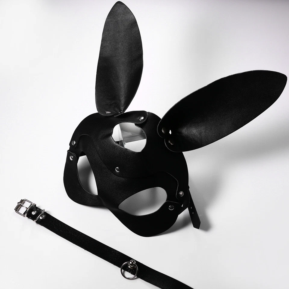 Mujeres Niñas Negro Sexy Conejito Zorro Gato Máscara Cuero PU Gargantilla Cuello Fiesta Juegos con disfraces Foto 4 de 4