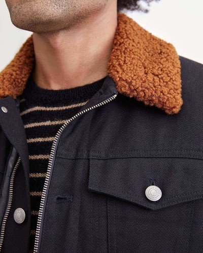 7 For All Mankind Men's Shearling Denim Trucker Jacket Size Small NWT Black S - Picture 4 of 12