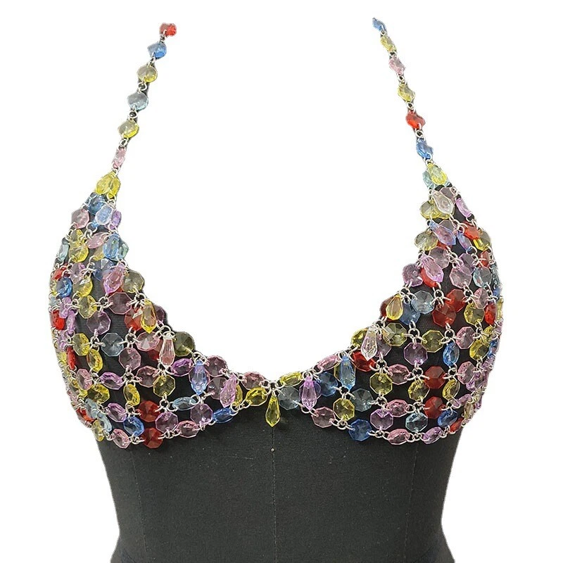 Sujetador de Cristal Festival Mujer Bralette Rave Fiesta Metal Cadena Cuerpo Joyería Top Foto 3 de 4