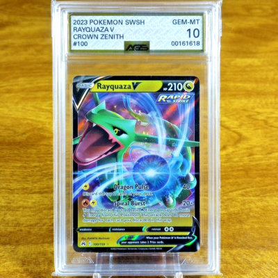 Pokemon Crown Zenith Rayquaza V 100/159 AGS Gem-MT 10 Full Art
