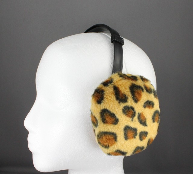 Cheetah faux fur furry ear muffs warmers fold up classic old school