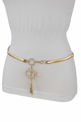 Mujer Metal Dorado Elástico Tira Floral Bling Moda Cumpleaños Cinturón Fun S M - Imagen 11 de 12