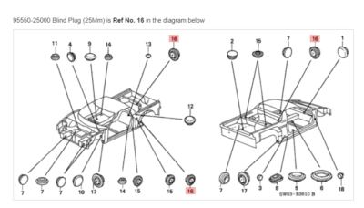 HONDA ACURA GENUINE OEM NSX Blind Plug (25Mm) Grommet ☆ 95550