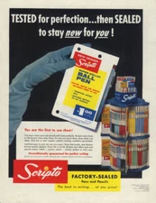 Tested for perfection & sealed to stay new Scripto Super Ballpoint Pen ad 1959