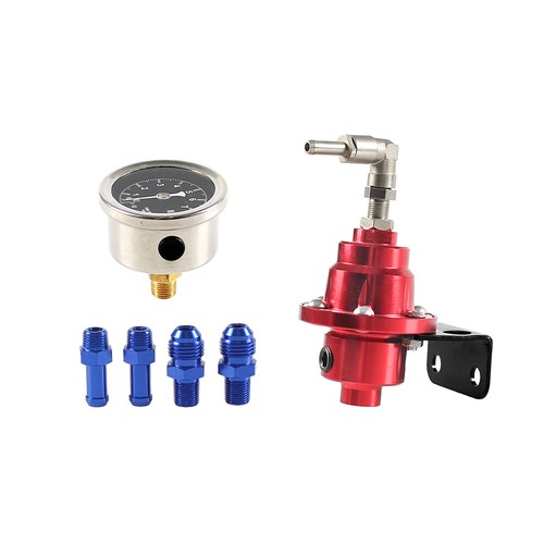 Aluminum 0-160 Psi Adjustable Fuel Pressure Regulator+Kpa Oil Gauge Kit Red - Picture 11 of 13