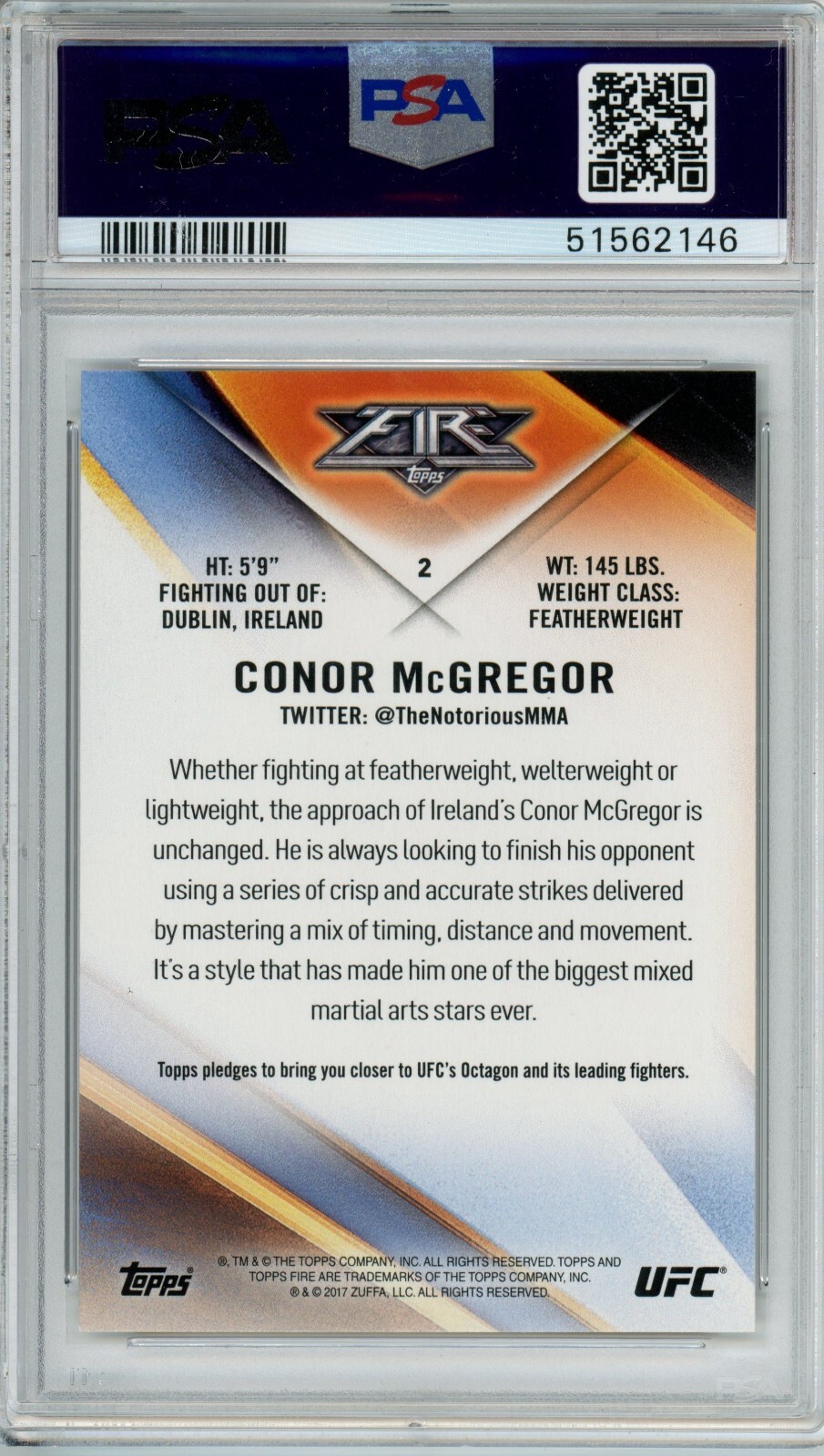 2017 Topps UFC Fire #2 Conor McGregor PSA 10 GEM MINT  view 2