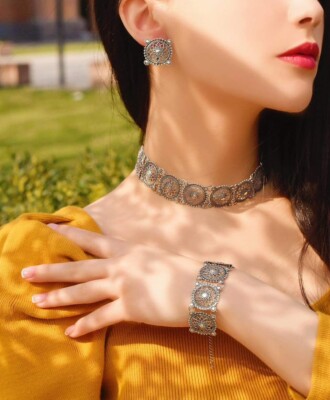 Multi Strand Choker Necklace Pandora Tan Leather Feather Choker