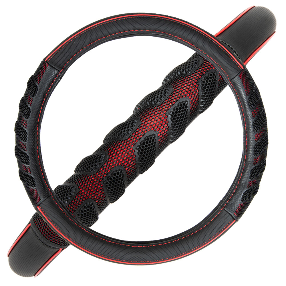 Red Black 15" Universal Car Steering Wheel Cover Faux Leather Nonslip