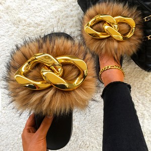 big faux fur slides