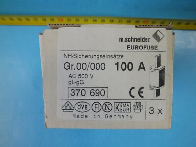 Lot De 3 Fusibles EUROFUSE NH-00/000 100A GL-gG 500V AC - Nouveau Stock Ancien - Emballage Ouvert