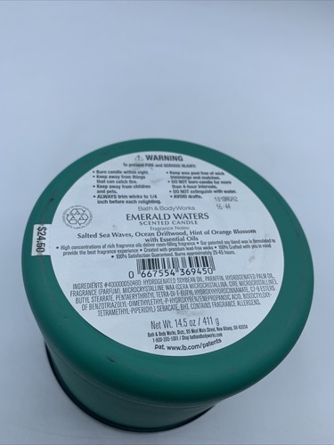 Neu Bad und Körper funktioniert 14,5oz 3 Dochtkerze ~ Smaragdwasser ~ grün frisch - Bild 2 von 2