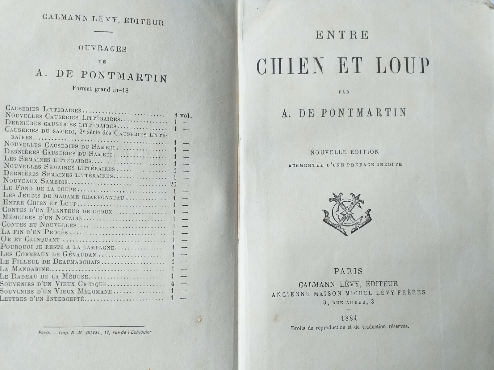 Causeries Littéraires A. DE PONTMARTIN 1854 Michel Lévy