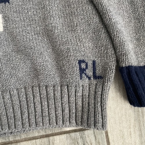 Boys Polo Ralph Lauren Teddy Bear Sweater Size 5 Navy Blue Rugby Bear Wool - Picture 5 of 9